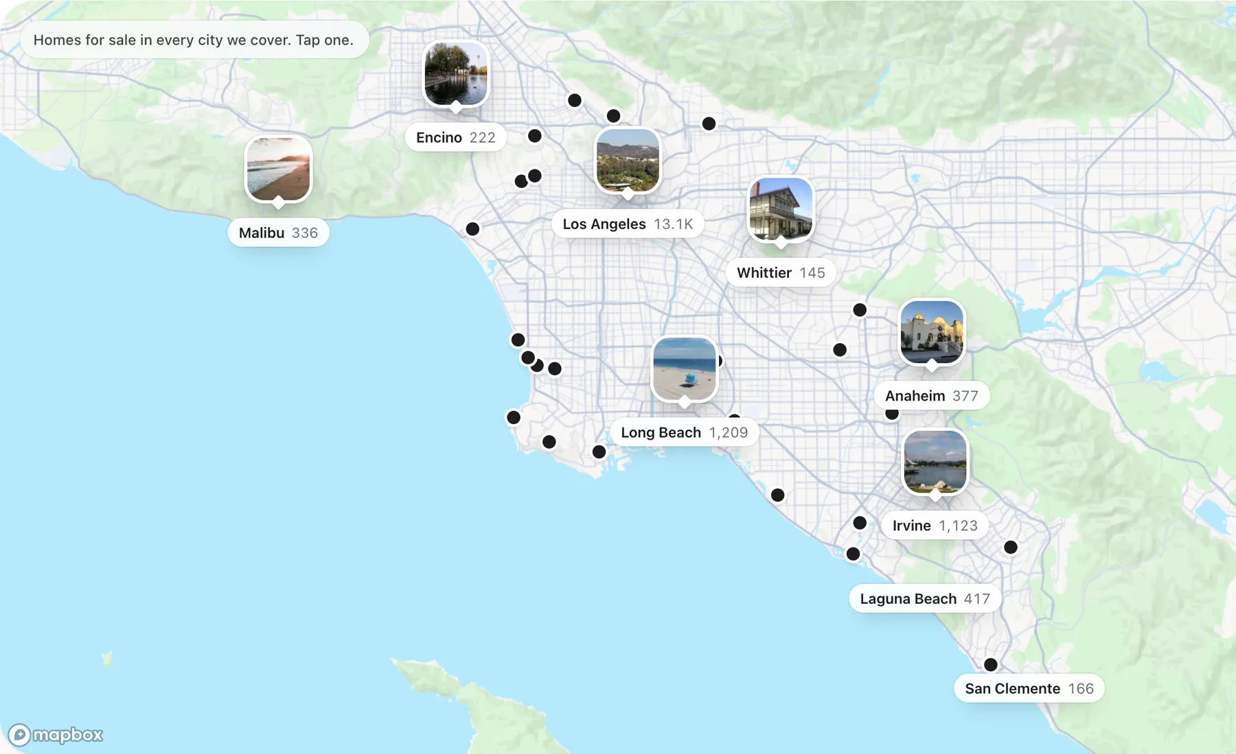The Slava House map of Los Angeles and Orange County, with homes for sale in every city