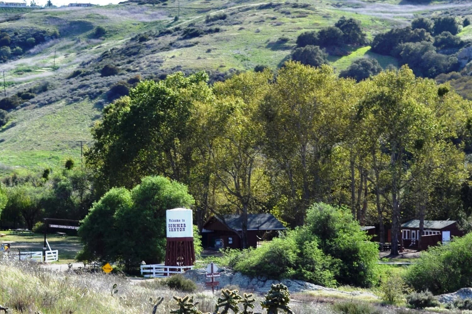 The historic Bommer Canyon cattle camp below green hills